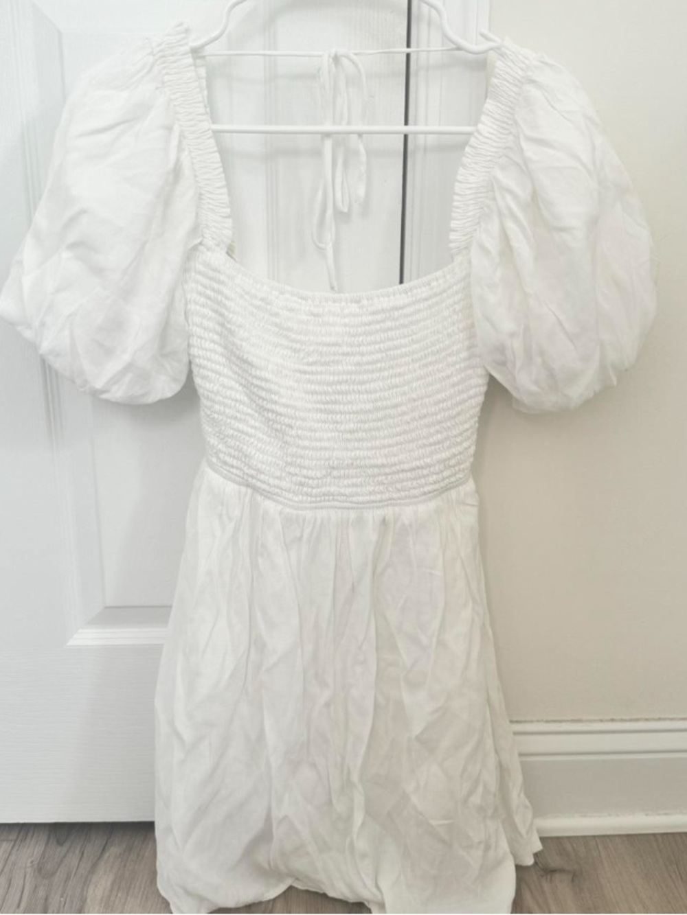 Princess Polly White Smocked Mini Dress with Puff Sleeves
